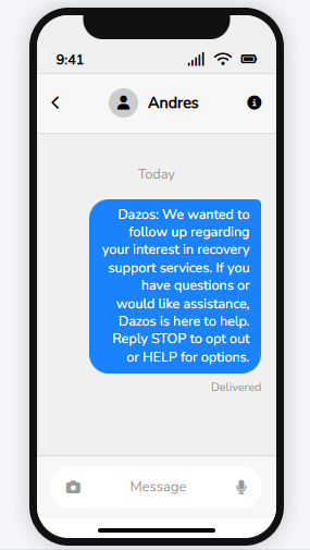 CRM screenshot: subscriber opted in to SMS