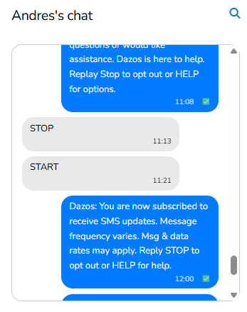 CRM keyboard: subscriber opted in to SMS